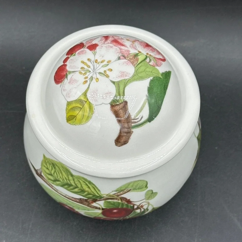 Vintage Portmeirion Pomona Sugar Bowl Lidded Jar White Fruit Floral Cottage Boho